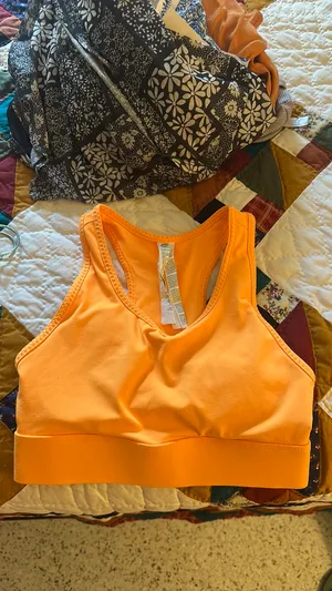 Fabletics orange sports bra with phone holder thumbnail 4