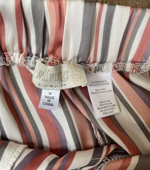 satin striped pants elastic waist belted pink grey women’s size M thumbnail 11