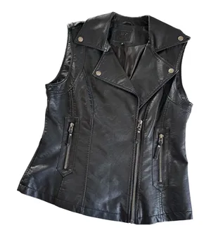 Max Studio Black Faux Leather Moto Vest Full Zip Women’s Small Streetwear Biker thumbnail 1