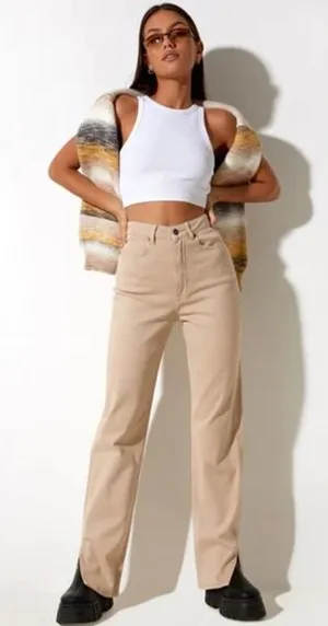 Motel Rocks Straight Leg Jeans In Winter Sandwash‎ Knit Argyle Tan Size XS thumbnail 1