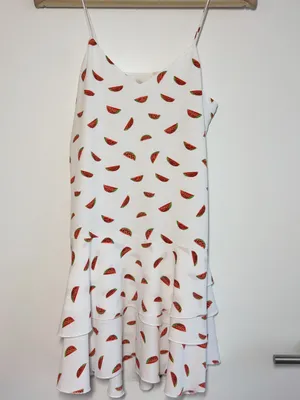 Cooper & Ella Jessica Watermelon Ruffled Dress White Red Print Size S thumbnail 3
