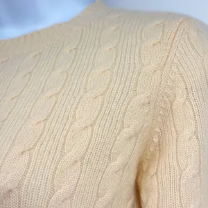 Vince 100% Cashmere Cable Knit Sweater XS Ivory Cream Elbow Patch Made USA thumbnail 5