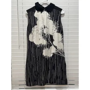 JASON WU Miss Wu Black/White 100% Silk Abstract‎ Floral Print Sheath Dress SZ 2 thumbnail 2