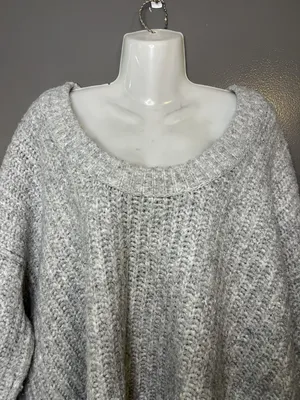 Free People Sweater Womens XS Gray Chunky Knit Oversized High Low Hem Pullover thumbnail 1