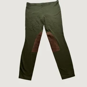 Polo Ralph Lauren Olive Green Equestrian Leggings Brown Knee Patches Size L thumbnail 3