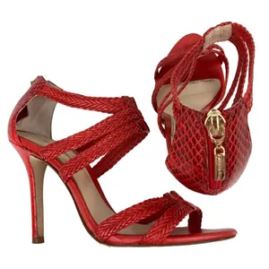 ALEXANDRE BIRMAN Red Woven Strappy Leather Heels Sandals - Size 6.5 thumbnail 3