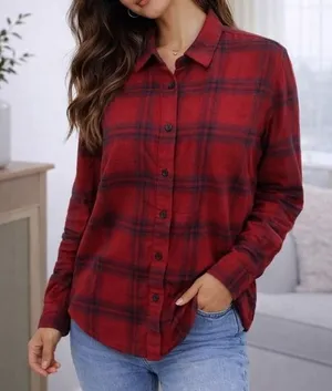 Madewell Red Plaid Flannel Button Down Shirt Cotton Long‎ Sleeve Size L thumbnail 1