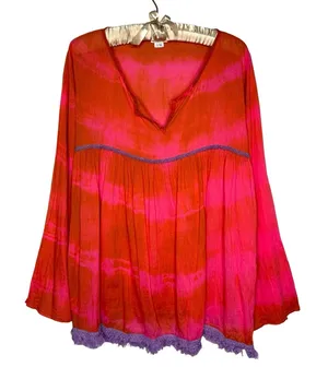 Natural Life Live Happy Tunic Top L/XL Boho Fringe 100% Lightweight Cotton thumbnail 1