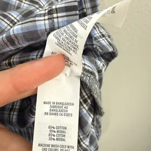 Aerie Plaid Cropped Button Up Shirt Womens XS Blue‎ Grey Long Sleeve Casual thumbnail 5