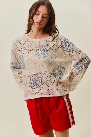 SO ME Seashell Lightweight Sweater Top thumbnail 1