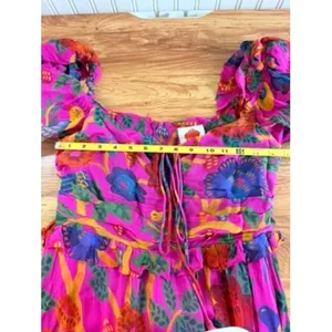 Farm Rio Sweet Forest Tiered Maxi Dress in Vibrant Pink Tropical Print Small thumbnail 9