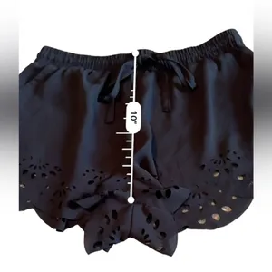 Brandy Melville Black Floral Laser Cut‎ Eyelet High Rise Drawstring Shorts OS thumbnail 11