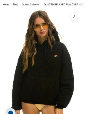 Aviator Nation Quilted Black Relaxed Pullover Hoodie - Unisex thumbnail 2