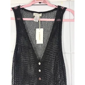 L*Space Adrift Dress Black Crochet Maxi Button Down Cover Up Medium thumbnail 5