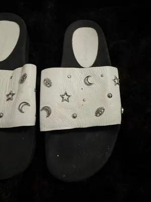 Rebecca Minkoff Leather Slides astrology sun moon seeing eye sandals 10 thumbnail 2