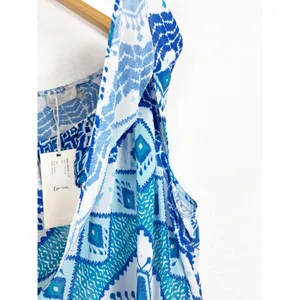 NWT RAMY Brook Milo Blue Printed Off The Shoulder Cropped Top Large Ruffle thumbnail 10
