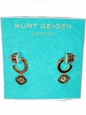 Kurt Geiger London Rainbow Crystal Evil Eye Gold Huggie Earrings NWT thumbnail 3