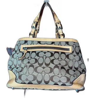Coach Hampton Signature Monogram Brown Tan Leather Trim Tassel Handbag Purse thumbnail 1