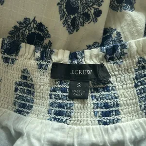 J. Crew White Mini Dress with Navy Floral Print and Puff Sleeves thumbnail 6