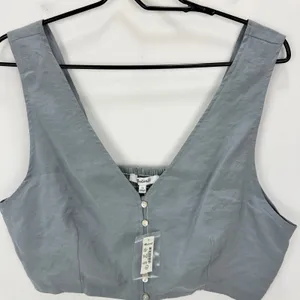 Madewell Softdrape Gwen Crop Vest Top Still Dawn Gray Fitted V Neck US 12 NWT thumbnail 7
