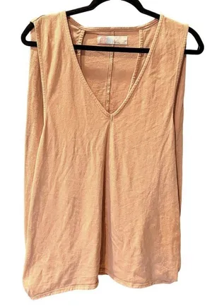 FP Beach Free People Peach Cotton V-Neck Sleeveless Tank Top Oversized Small thumbnail 1