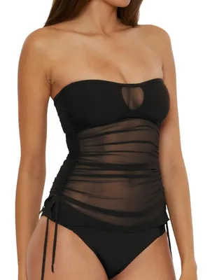 Becca Muse Bandeau Tankini Swim Top Mesh 733557 Black M thumbnail 9