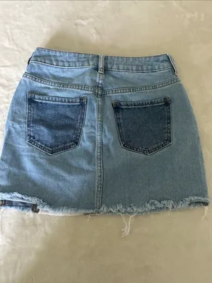 PacSun Colorblock Denim Mini Skirt - White & Blue Panels thumbnail 2
