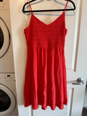 Women’s Red V-Neck Midi Sundress with Spaghetti Straps thumbnail 2