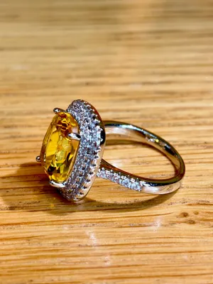 Brand New Silver Tone Fancy Giant Elongated Cushion Imitation Citrine Halo Style Engagement Ring In 7 thumbnail 3
