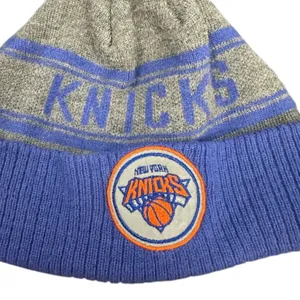 New York Knicks Adidas Blue, Orange, Gray Winter Bobble Hat thumbnail 3