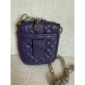 MAXX NEW YORK Leather Crossbody Bag Purple Diamond Quilted Silver Chain Strap thumbnail 2