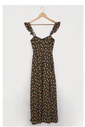 Lulus The Way to Love Black Floral Print Ruffled Maxi Dress Sz M thumbnail 3