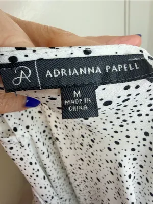 Adrianna Papell Polkadots Print Smocked 3/4 Sleeve Blouse White Black M thumbnail 10