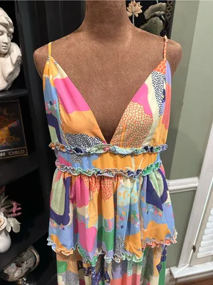 SHEIN Colorful Tiered Maxi Dress – Abstract Print – Adjustable Straps – Size Lar thumbnail 2