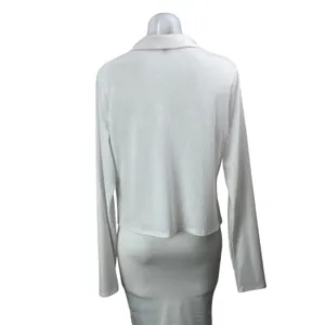 AFRM Women's White Ribbed Knit Collared Long Sleeve Button Shirt Top Size XL thumbnail 3