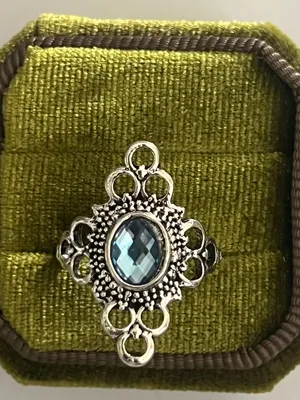 Vintage/Elegant Design Faux Aqua Marine Gemstone Statement Ring Size 7 thumbnail 1