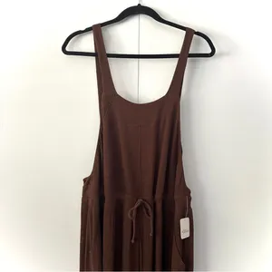 Free People Beach Wide Leg Overalls With Waist Tie Chocolate Brown NWT thumbnail 4
