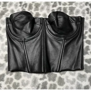 SKIMS Onyx Black Faux Leather Look Corset Bustier Underwire Top Sz S Whimsigoth thumbnail 3