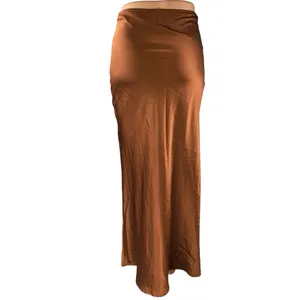Princess Polly Jones Brown Silk Satin Ruched Slim Side Zip Maxi A-Line Skirt 2 thumbnail 3