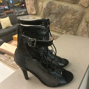 HeelsElegant Black Mesh Lace-Up one shoe is a 36 and one is a 37. (6 1/2-7) thumbnail 9