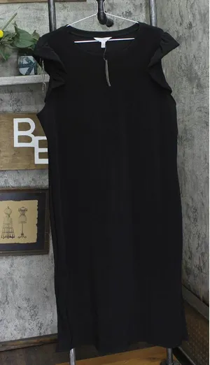 NWT Honey & T Womens Ribbed Ruffle Cap Sleeve Plus Size Dress Black 1X thumbnail 1