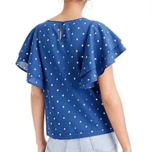 NWT J. Crew Ruffle Flutter Sleeve Metallic Polka Dot Top - foil Indigo Silver thumbnail 8