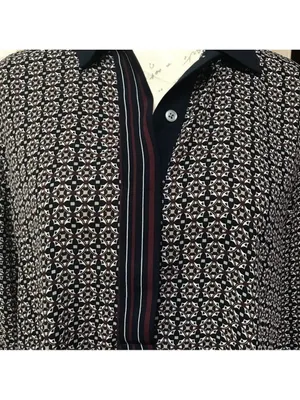 LOFT half button Hanley top tunic blouse shirt Geometric print burgundy Sz M thumbnail 6
