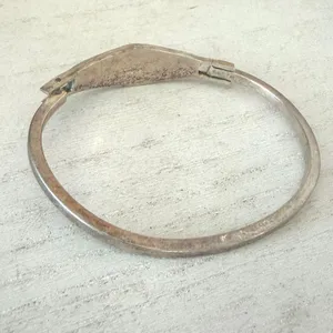 Vintage Mexico Alpaca Silver Abalone Shell Inlay Hinged Bangle Bracelet thumbnail 7