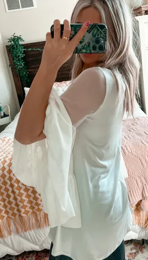 Dillard's White Longsleeve With Flowy Mesh Sleeves thumbnail 3