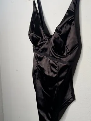 Black Satin Bodysuit with Underwire Cups thumbnail 4