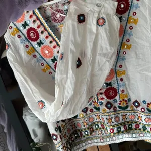 Zara Embroidered Set embellished beaded skirt top boho colorful long sleeve crop thumbnail 9