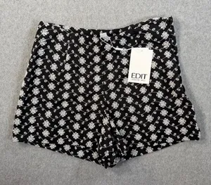 EDIT Jason Wu Women's Size 2 Black White Eyelet Embroidered Floral Cotton Shorts thumbnail 1