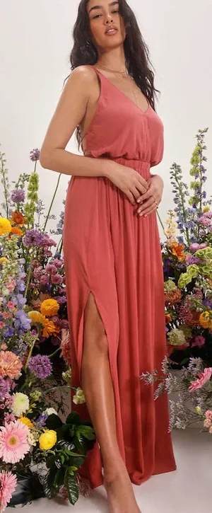 Lulus Lost in Paradise Rusty Rose Maxi Dress thumbnail 1