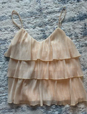 Sadie and Sage Tiered Ruffle Cami Tank - Light Orange Gingham thumbnail 2
